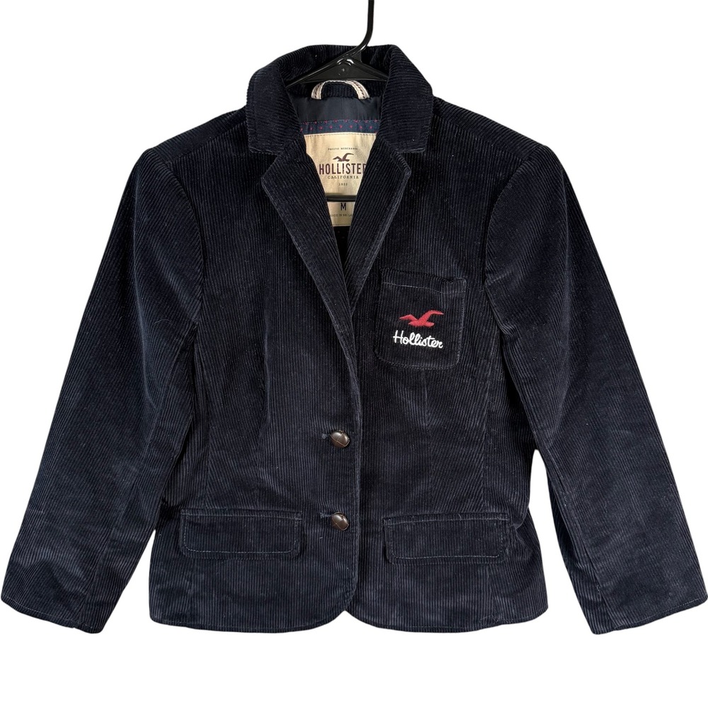 Hollister Corduroy Blazer Womens M Navy Blue Vintage Preppy Dark Academia Jacket